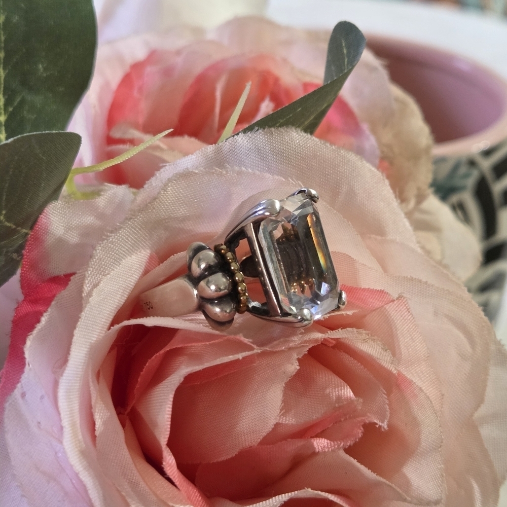 LAGOS Caviar Signature Ring Glacier Very Large Emerald Cut White Topaz Ring 18k - Picture 7 of 12